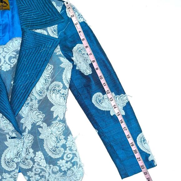 Vintage Custom Blue Lace Appliqué Blazer - Picture 11 of 15